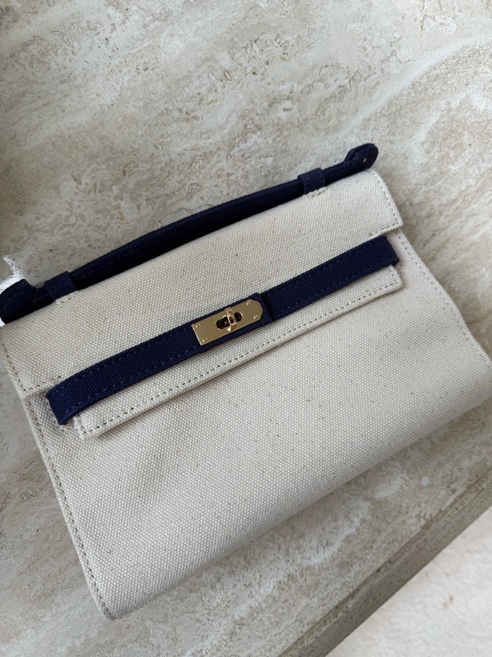 Boatkin Canvas Clutch Bag with Navy Trim